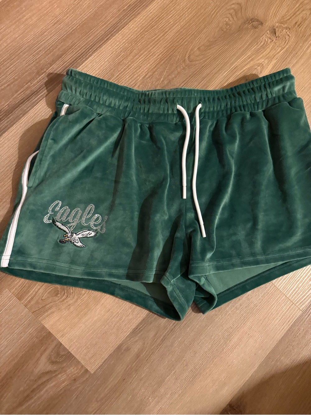 NFL Green Velour Women's Athletic Shorts with White Drawstring